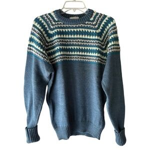 Parkhurst Vintage Wool Fair Isle Sweater Size Medium Blue Made in Canada 70s 80s
